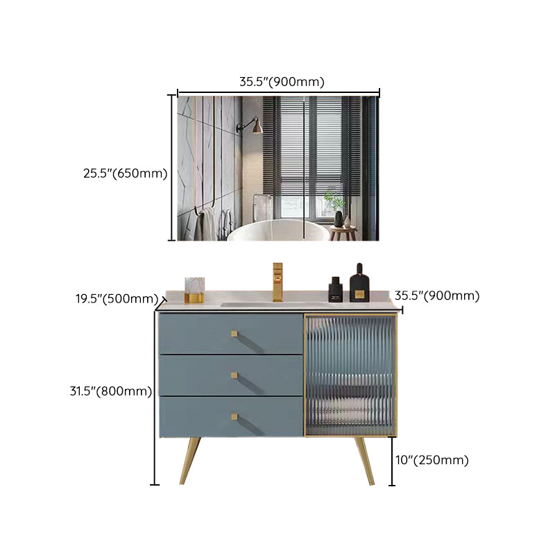Freestanding Bathroom Vanity Blue Wood Frame Single Sink Rectangular Vanity with 3 Drawers