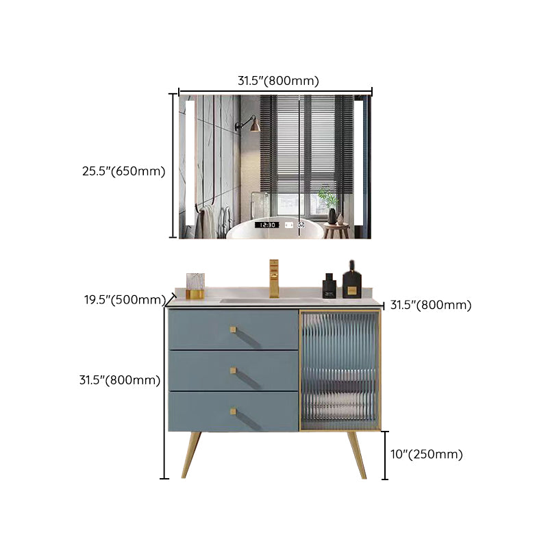 Freestanding Bathroom Vanity Blue Wood Frame Single Sink Rectangular Vanity with 3 Drawers