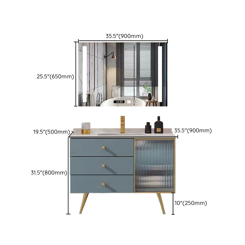 Freestanding Bathroom Vanity Blue Wood Frame Single Sink Rectangular Vanity with 3 Drawers