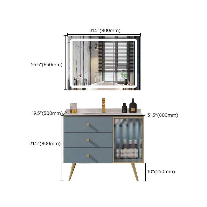 Freestanding Bathroom Vanity Blue Wood Frame Single Sink Rectangular Vanity with 3 Drawers