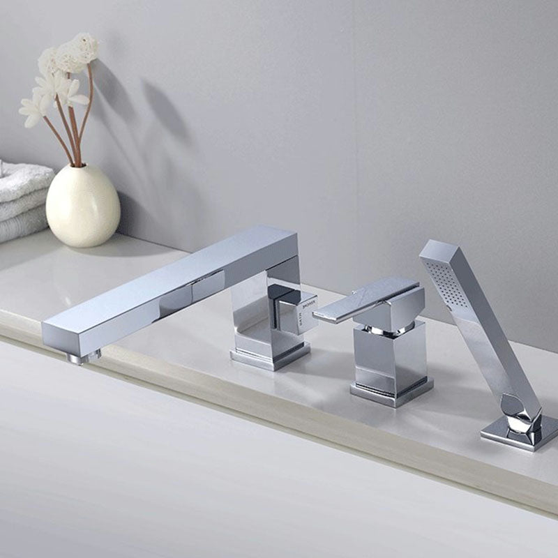 Deck Mounted Copper Roman Tub Faucet Low Arc Roman Tub Faucet Set with Hand Shower