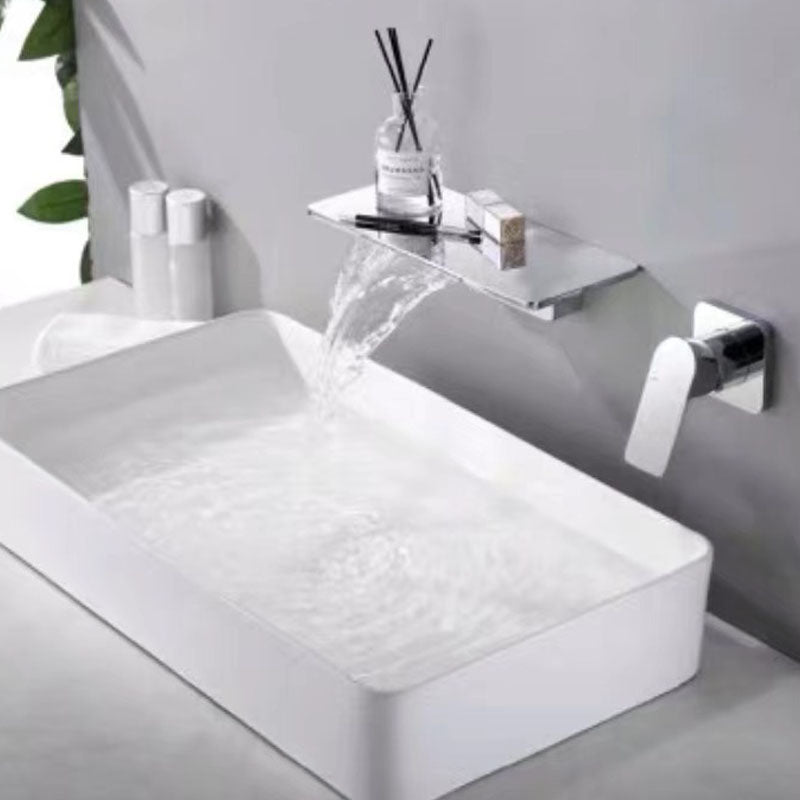Contemporary Wall Mounted Metal Tub Filler Low Arc Waterfall Bathroom Faucet