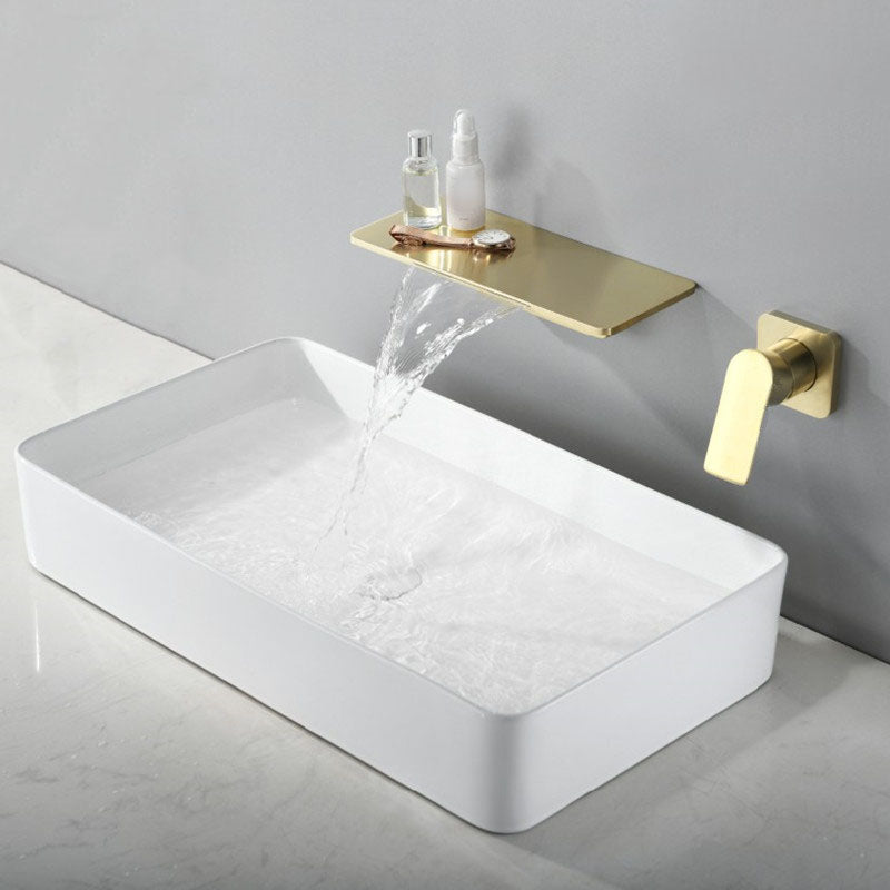 Contemporary Wall Mounted Metal Tub Filler Low Arc Waterfall Bathroom Faucet