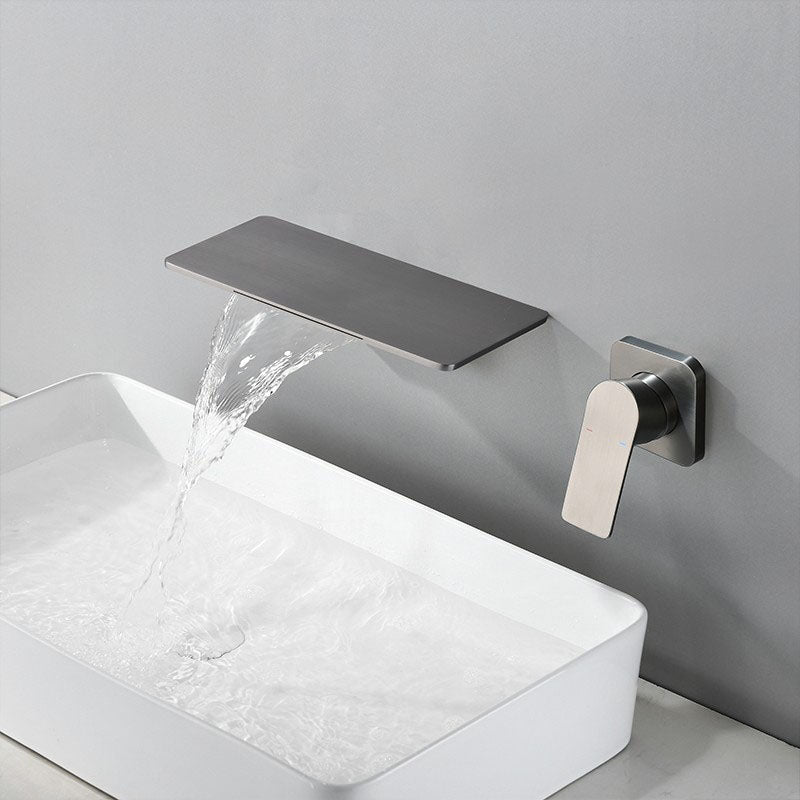 Contemporary Wall Mounted Metal Tub Filler Low Arc Waterfall Bathroom Faucet