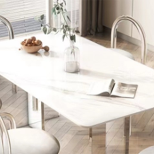 Simplicity Style Dinette Table Stone Rectangle Dining Room Table in White