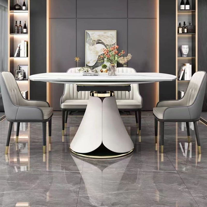 Glam Style Sintered Stone Table Pedestal Dining Table for Kitchen