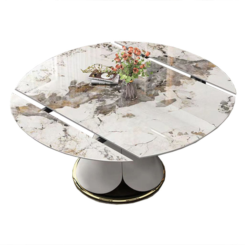 Glam Style Sintered Stone Table Pedestal Dining Table for Kitchen