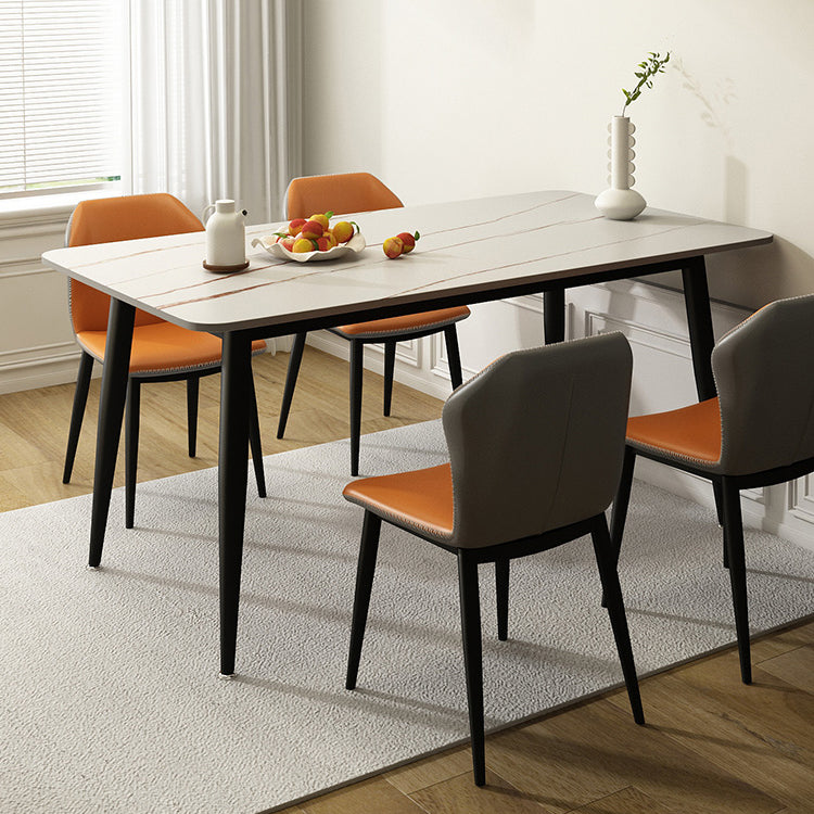 Glam Style Rectangle Dining Table Stone Top Dining Table with Black Legs