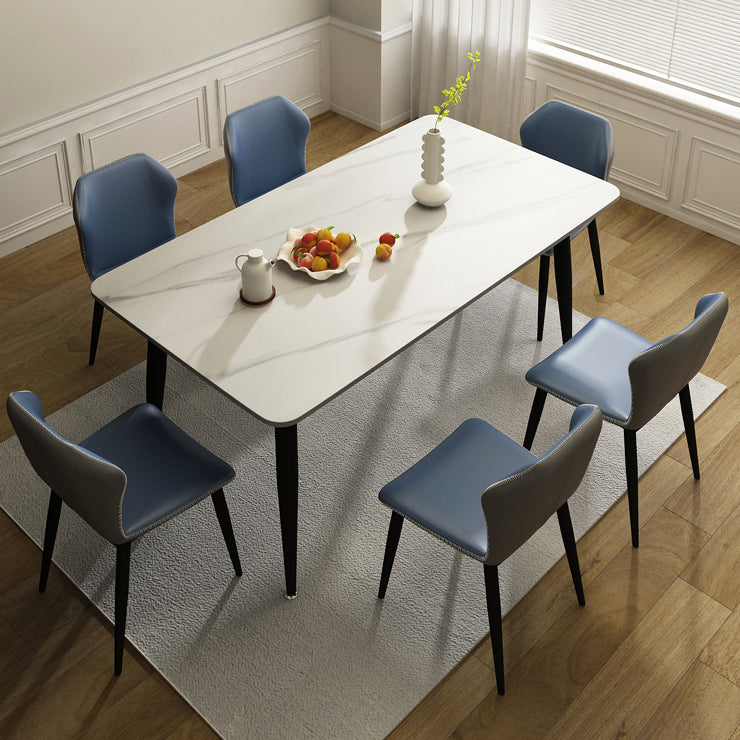 Glam Style Rectangle Dining Table Stone Top Dining Table with Black Legs