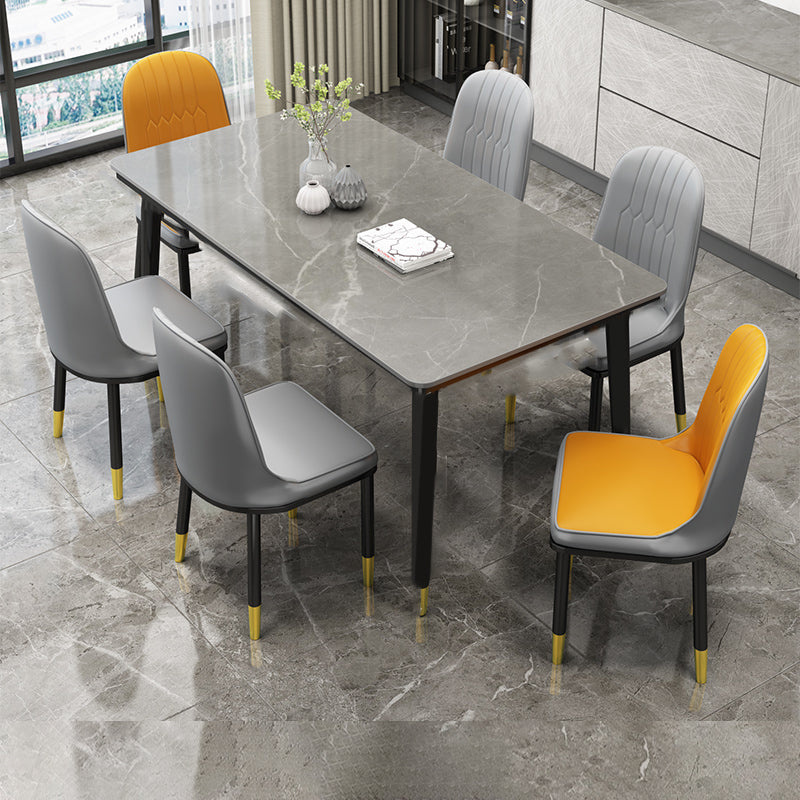 Glam Style Rectangle Dining Table Stone Top Dining Room Table