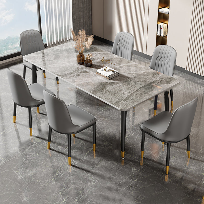 Glam Style Rectangle Dining Table Stone Top Dining Room Table
