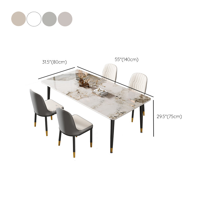 Glam Style Rectangle Dining Table Stone Top Dining Room Table