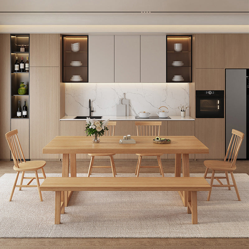 Simplicity Style Dinette Table Rectangle Solid Wood Dinner Table in Brown