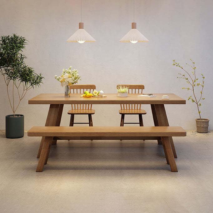 Industrial Style Dinette Table Rectangle Solid Wood Dinner Table in Brown