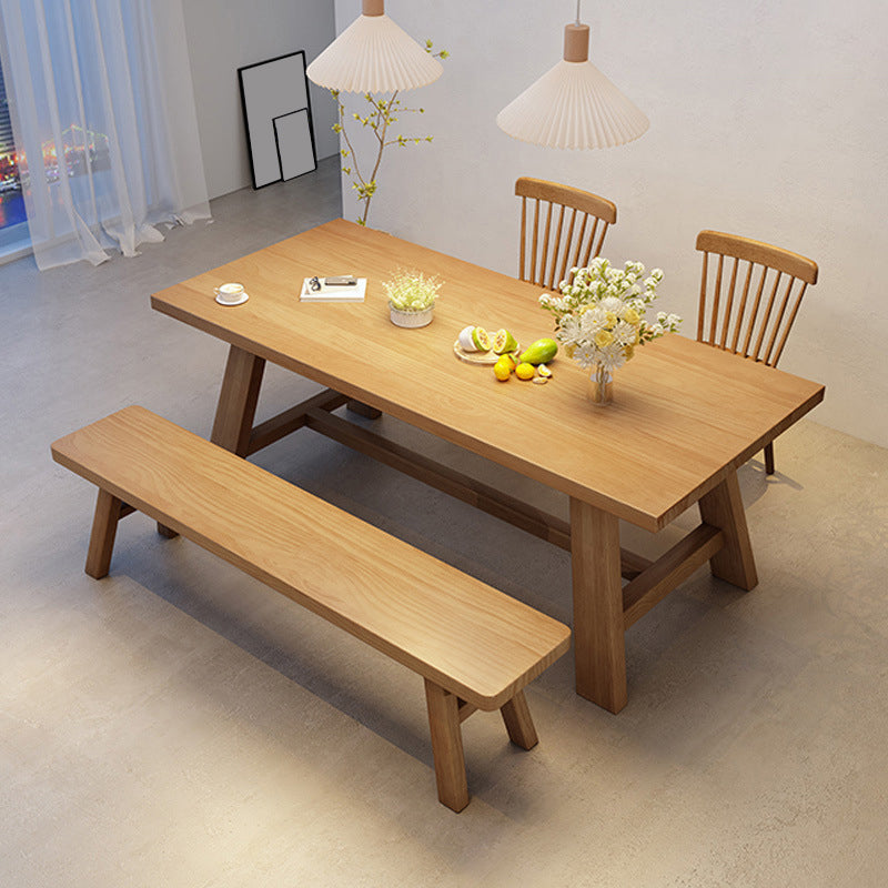 Industrial Style Dinette Table Rectangle Solid Wood Dinner Table in Brown
