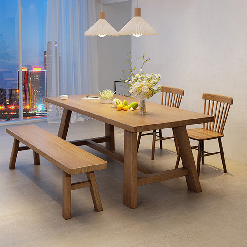 Industrial Style Dinette Table Rectangle Solid Wood Dinner Table in Brown