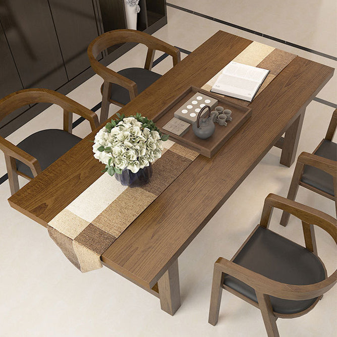 Industrial Dinette Table Rectangle Solid Wood Dinner Table in Brown