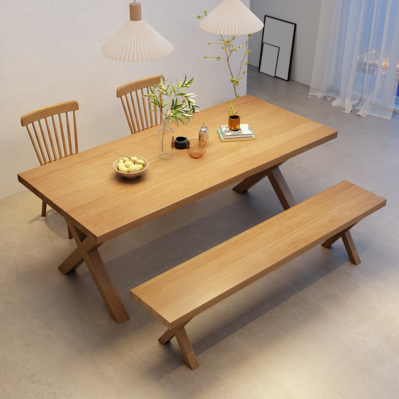 Industrial Dinner Table Rectangle Solid Wood Dinette Table in Brown