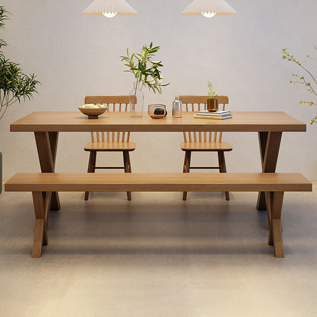 Industrial Dinner Table Rectangle Solid Wood Dinette Table in Brown