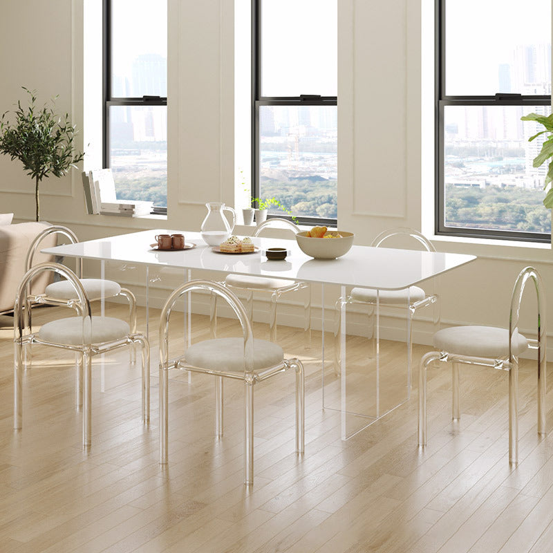 Simplicity Dinette Table Rectangle Stone Dinner Table in White