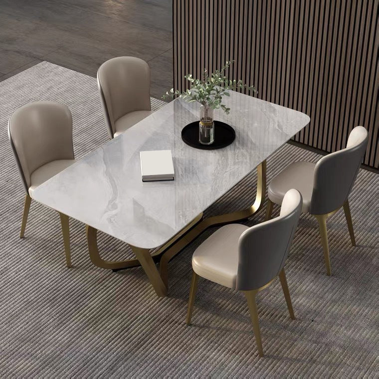 Glam Style Dinner Table Stone Rectangle Dining Site Table in White