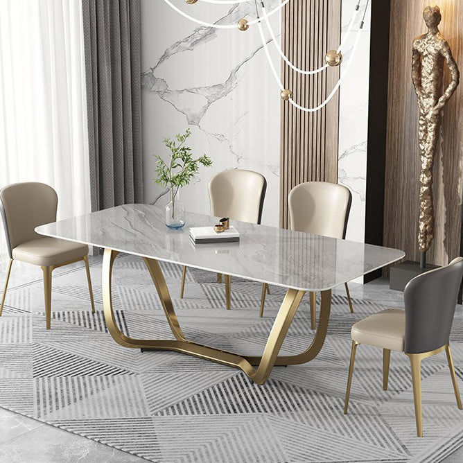Glam Style Dinner Table Stone Rectangle Dining Site Table in White