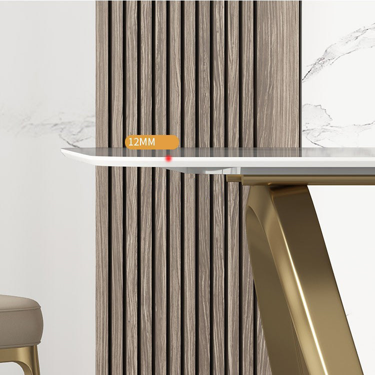 Glam Style Dinner Table Stone Rectangle Dining Site Table in White