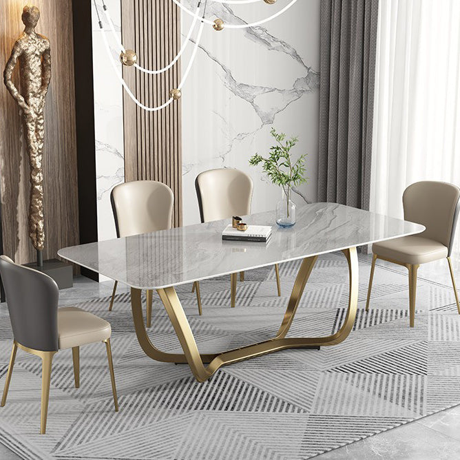 Glam Style Dinner Table Stone Rectangle Dining Site Table in White