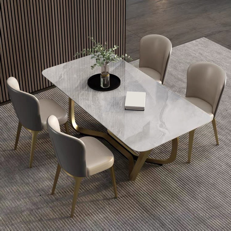 Glam Style Dinner Table Stone Rectangle Dining Site Table in White