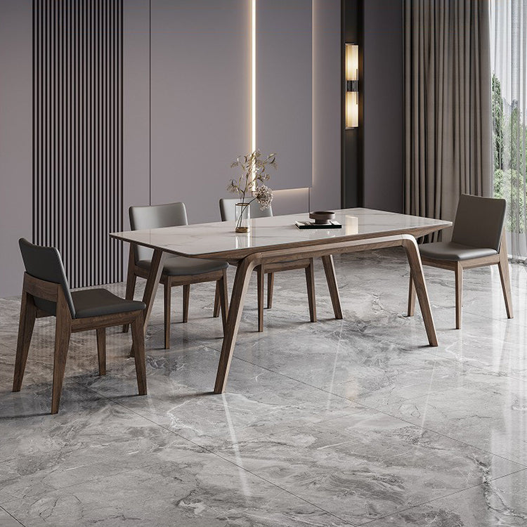 Industrial Dinner Table Stone Rectangle Dining Site Table in White