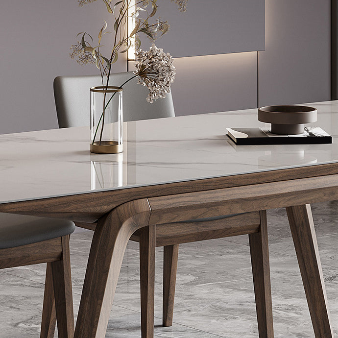 Industrial Dinner Table Stone Rectangle Dining Site Table in White
