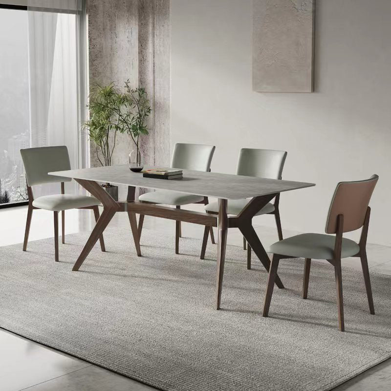 Industrial Dinner Table Stone Rectangle Dining Site Table in Grey