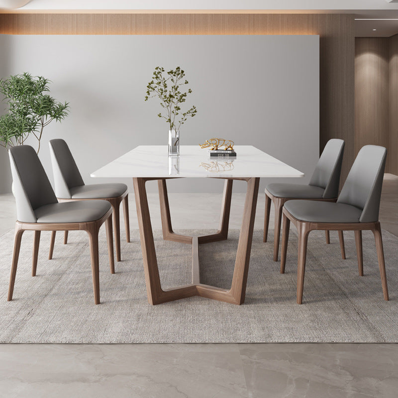 Industrial Style Dinner Table Rectangle Stone Dining Site Table in White
