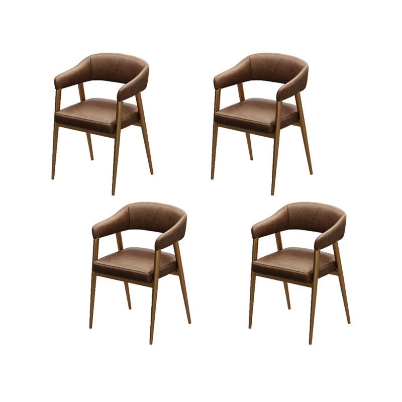 Industrial Faux Leather Chairs Upholstered Arm Chairs with Metal Base