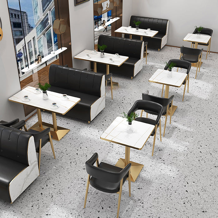 Faux Leather Kitchen Dining Chairs Upholstered Arm Chairs with Metal Base