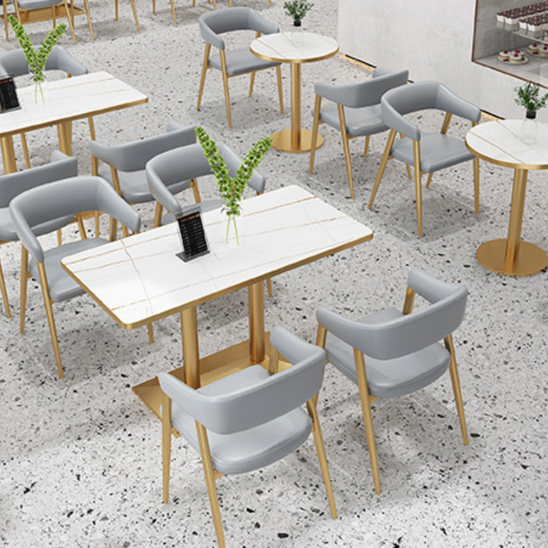 Faux Leather Kitchen Dining Chairs Upholstered Arm Chairs with Metal Base