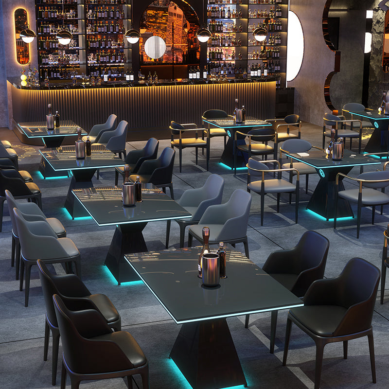 Faux Leather Arm Chairs Upholstered Dining Chairs with Metal Base