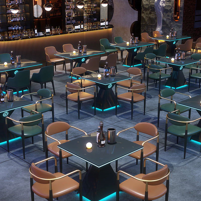 Faux Leather Arm Chairs Upholstered Dining Chairs with Metal Base