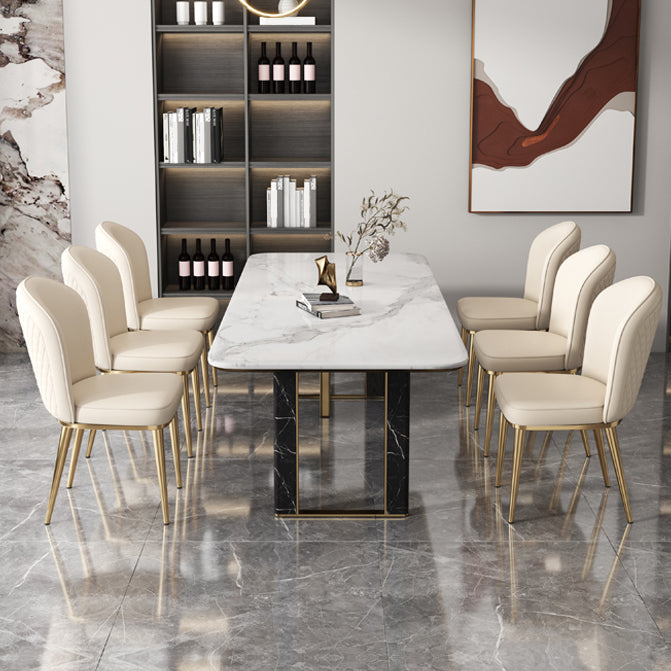 Glam Style Side Chair Leather Gold Frame Dining Chair for Home