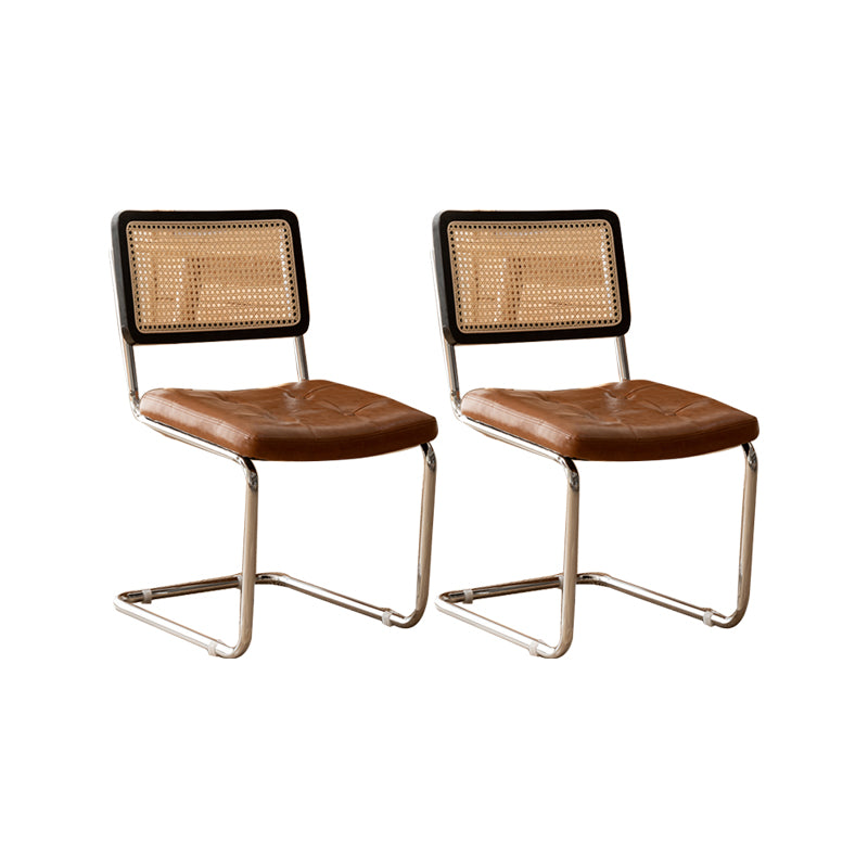 Leather Side Chair Industrial Metal Base Dining Chair for Home Use
