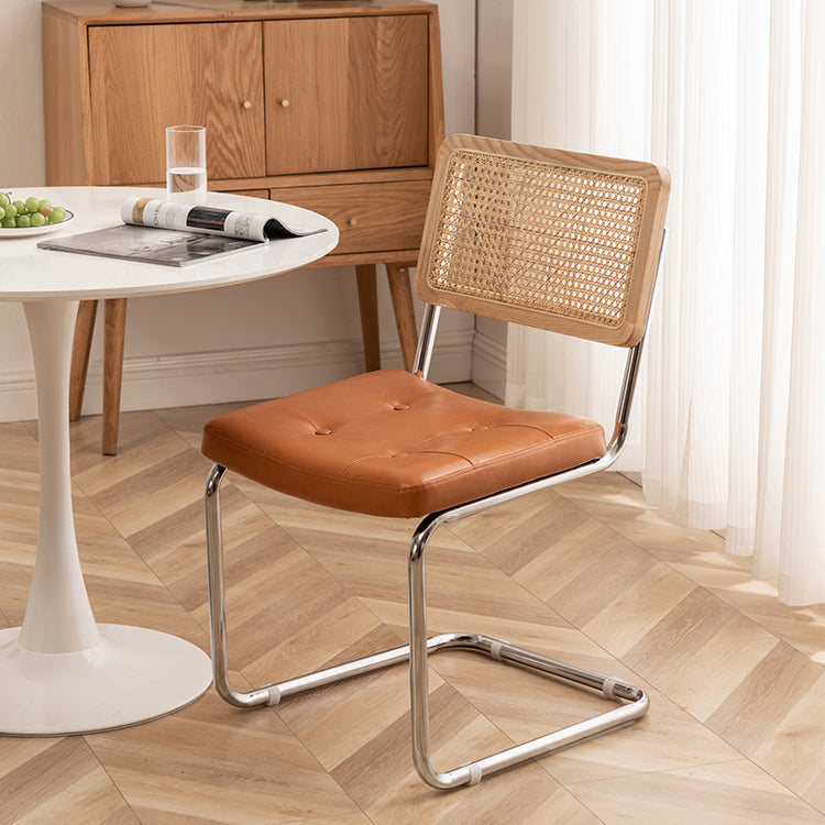 Leather Side Chair Industrial Metal Base Dining Chair for Home Use