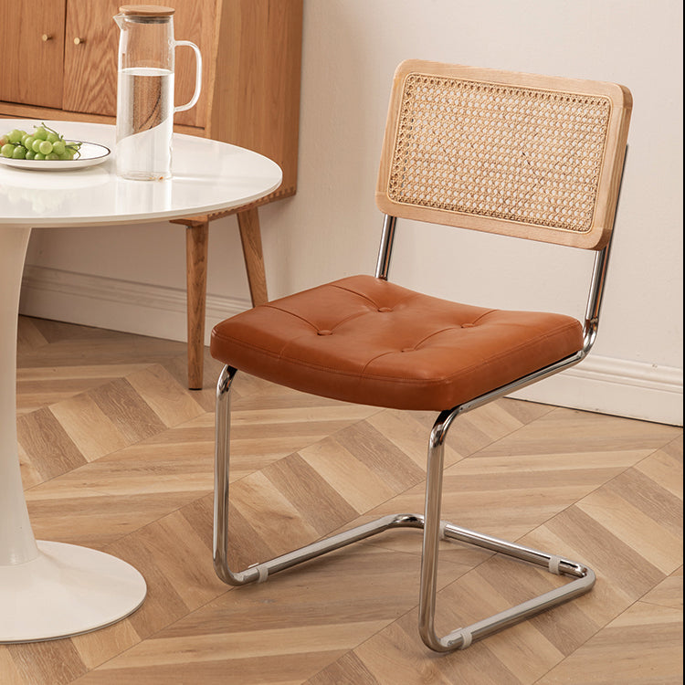 Leather Side Chair Industrial Metal Base Dining Chair for Home Use