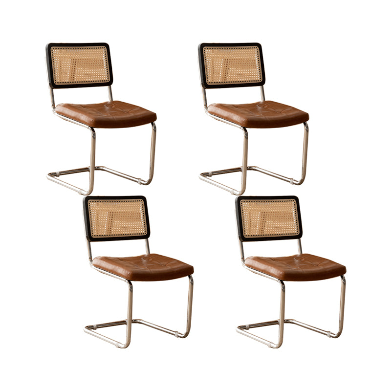 Leather Side Chair Industrial Metal Base Dining Chair for Home Use