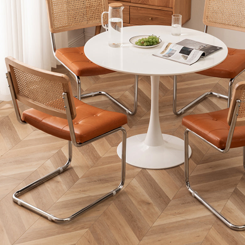 Leather Side Chair Industrial Metal Base Dining Chair for Home Use
