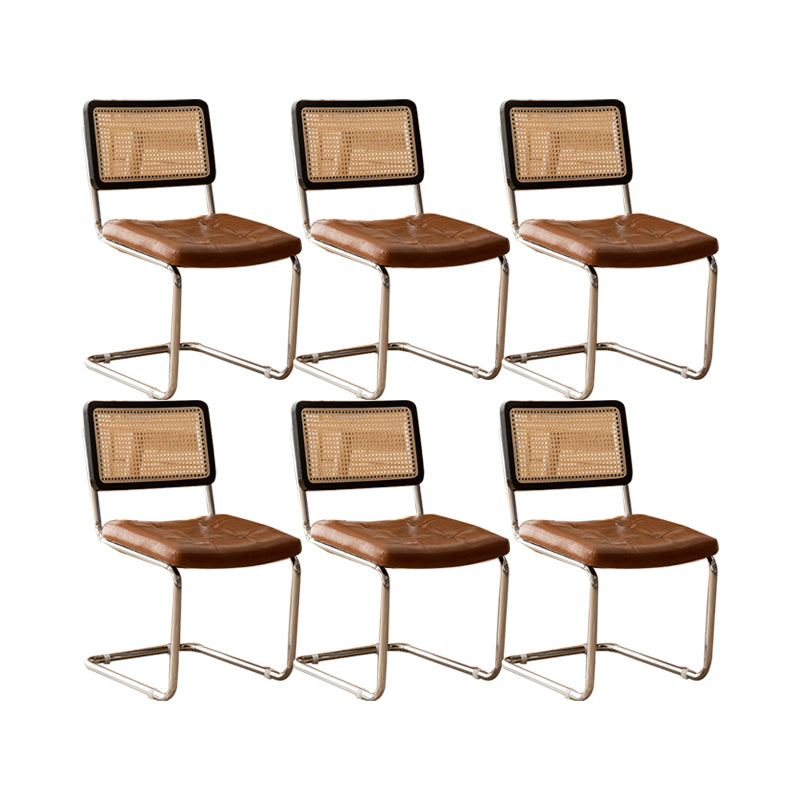Leather Side Chair Industrial Metal Base Dining Chair for Home Use