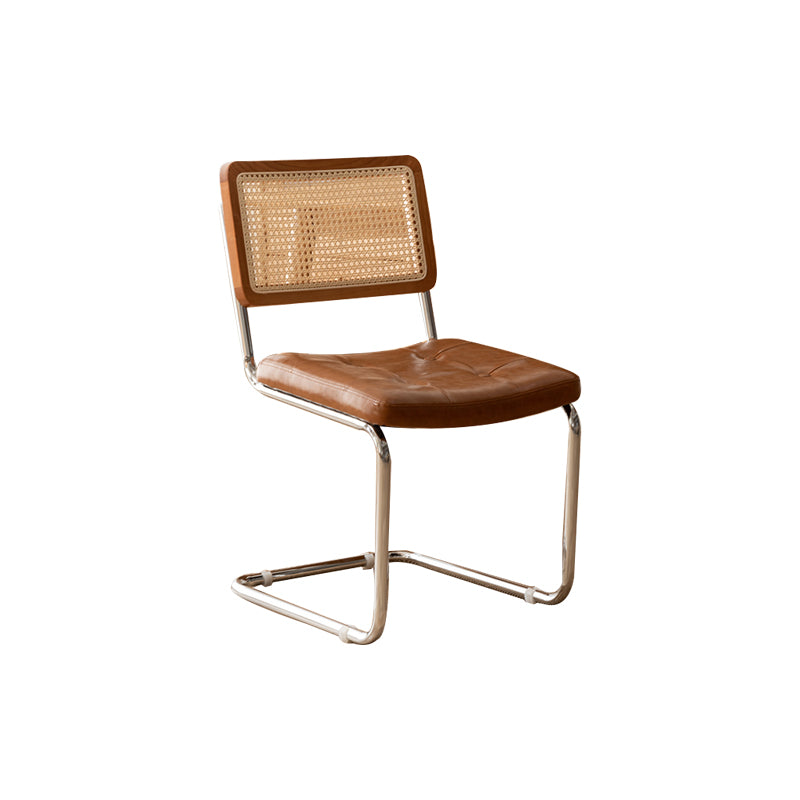 Leather Side Chair Industrial Metal Base Dining Chair for Home Use