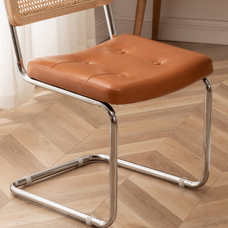 Leather Side Chair Industrial Metal Base Dining Chair for Home Use