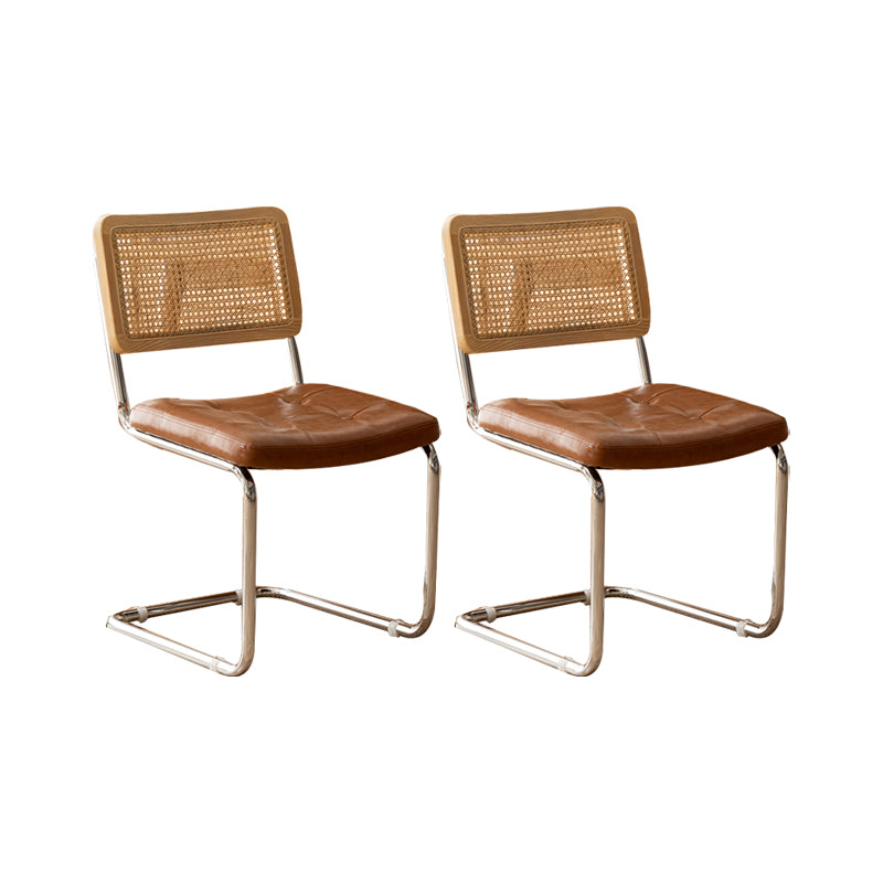 Leather Side Chair Industrial Metal Base Dining Chair for Home Use