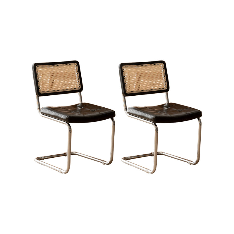Leather Side Chair Industrial Metal Base Dining Chair for Home Use
