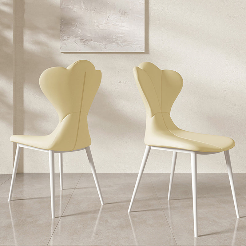 Modern Simple Side Chair Faux Leather Armless Dining Chair with Metal Base